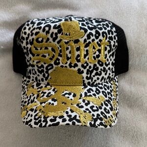 Christian Audigier Black and Gold Leopard Print Hat